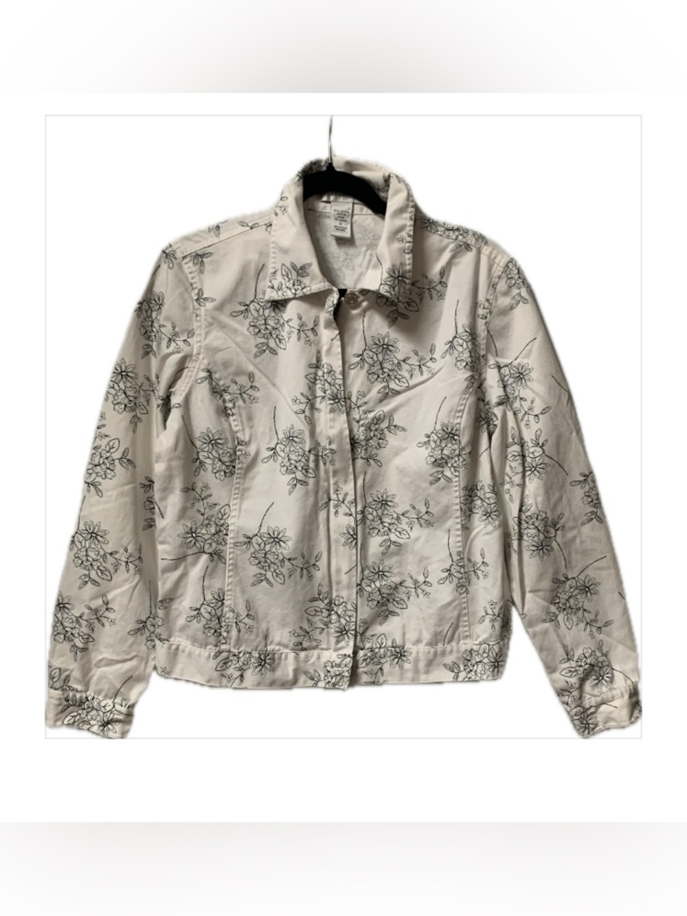 Geoffrey‎ Beene Sport White Denim Jacket  Floral Print Sz 12 100% Cotton